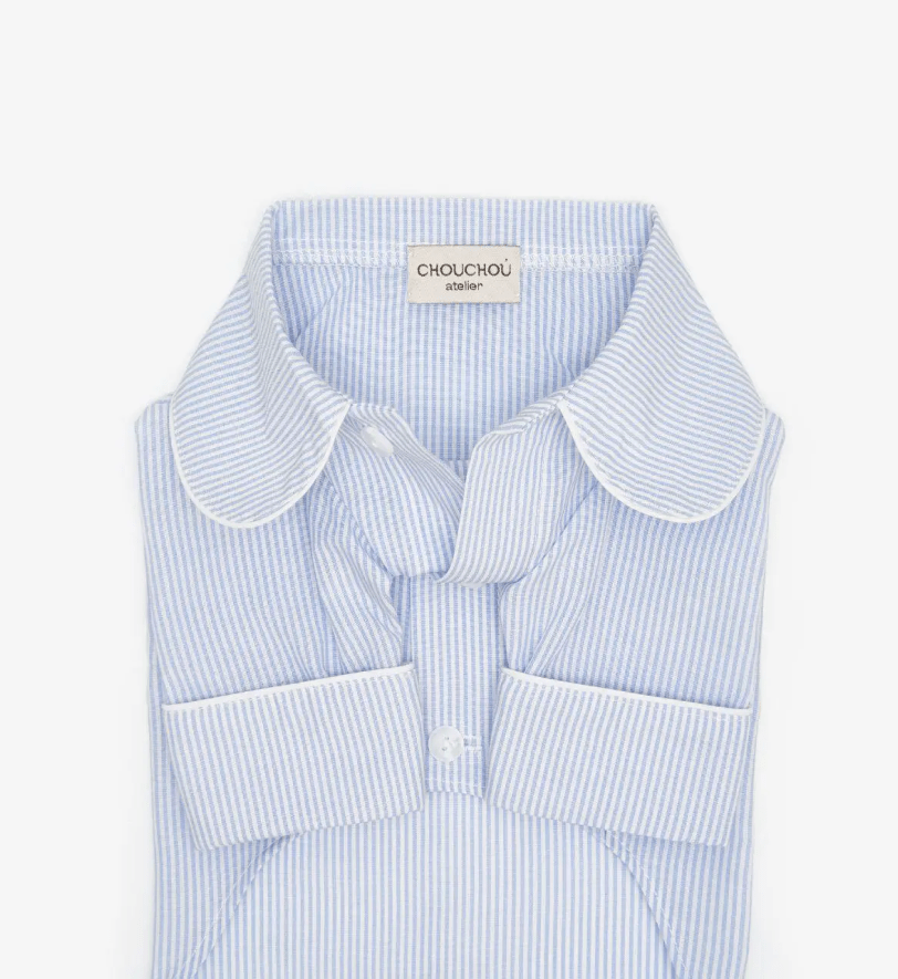 Сорочка CHOUCHOU з кантом для собак блакитна в дрібну полоску