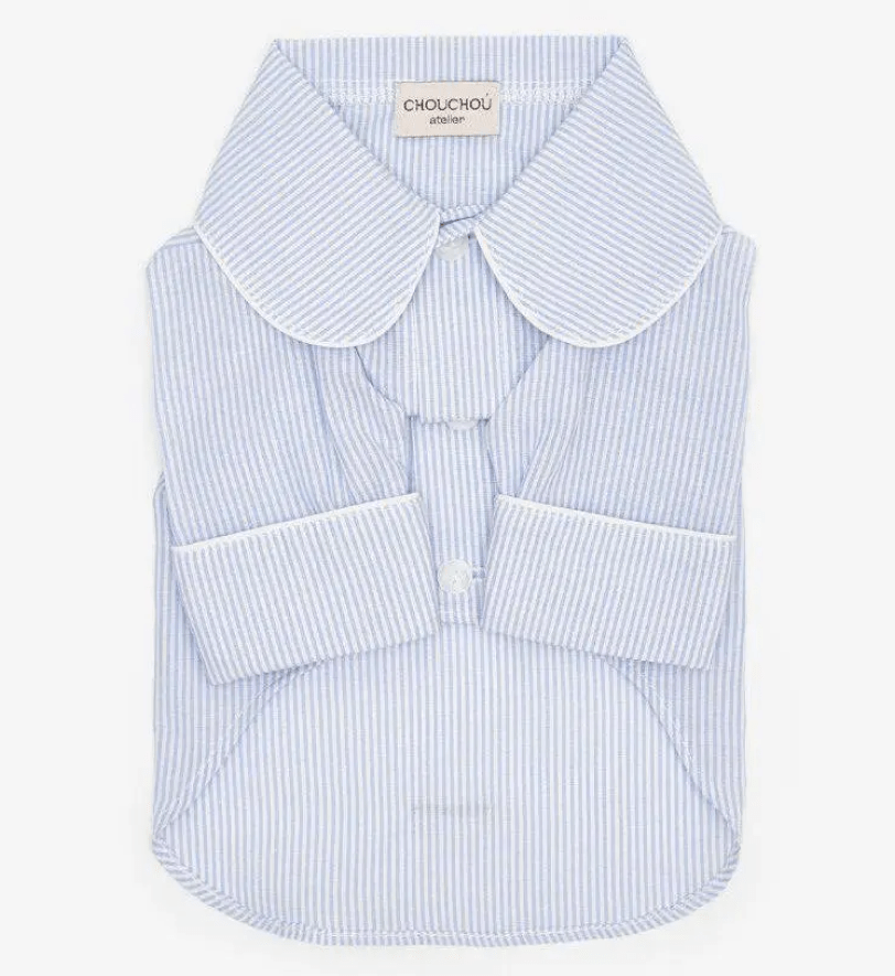Сорочка CHOUCHOU з кантом для собак блакитна в дрібну полоску