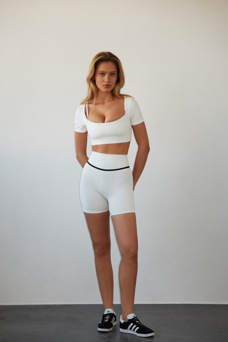 Short Sleeve Crop Top - White