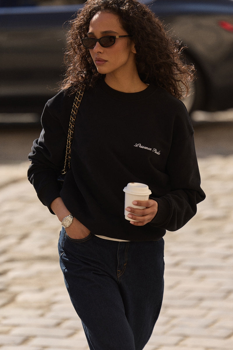 Signature Logo Embroidered Crewneck - Black