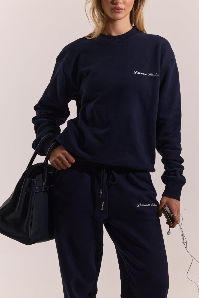 Signature Logo Embroidered Crewneck - Navy