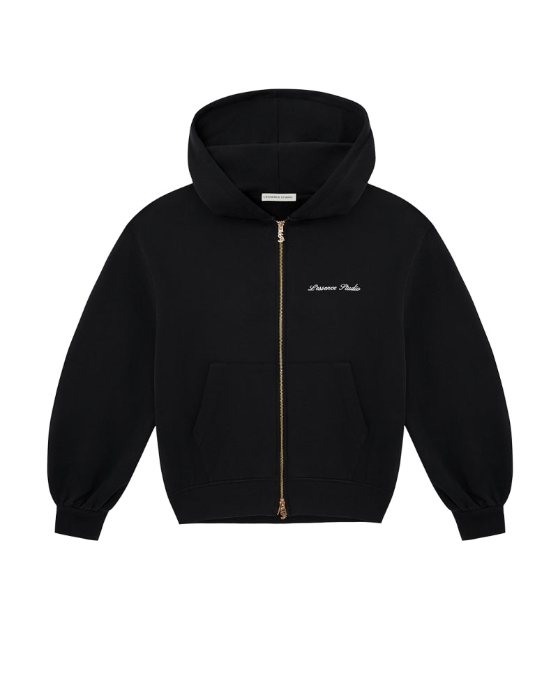 Signature Logo Embroidered Zip Hoodie - Black
