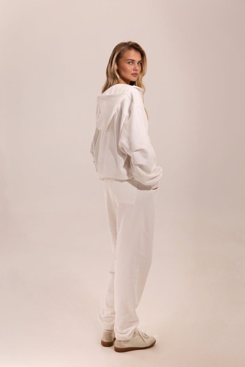 Signature Logo Embroidered Zip Hoodie - Warm White