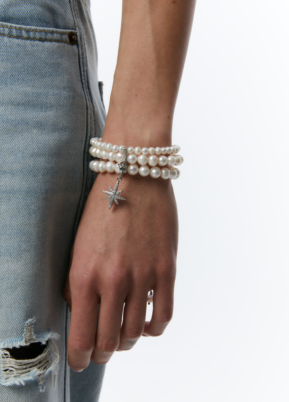 PEARLS BRACELET WITH SILVER «MORNING STAR»