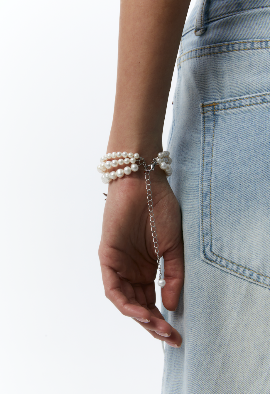 PEARLS BRACELET WITH SILVER «MORNING STAR»