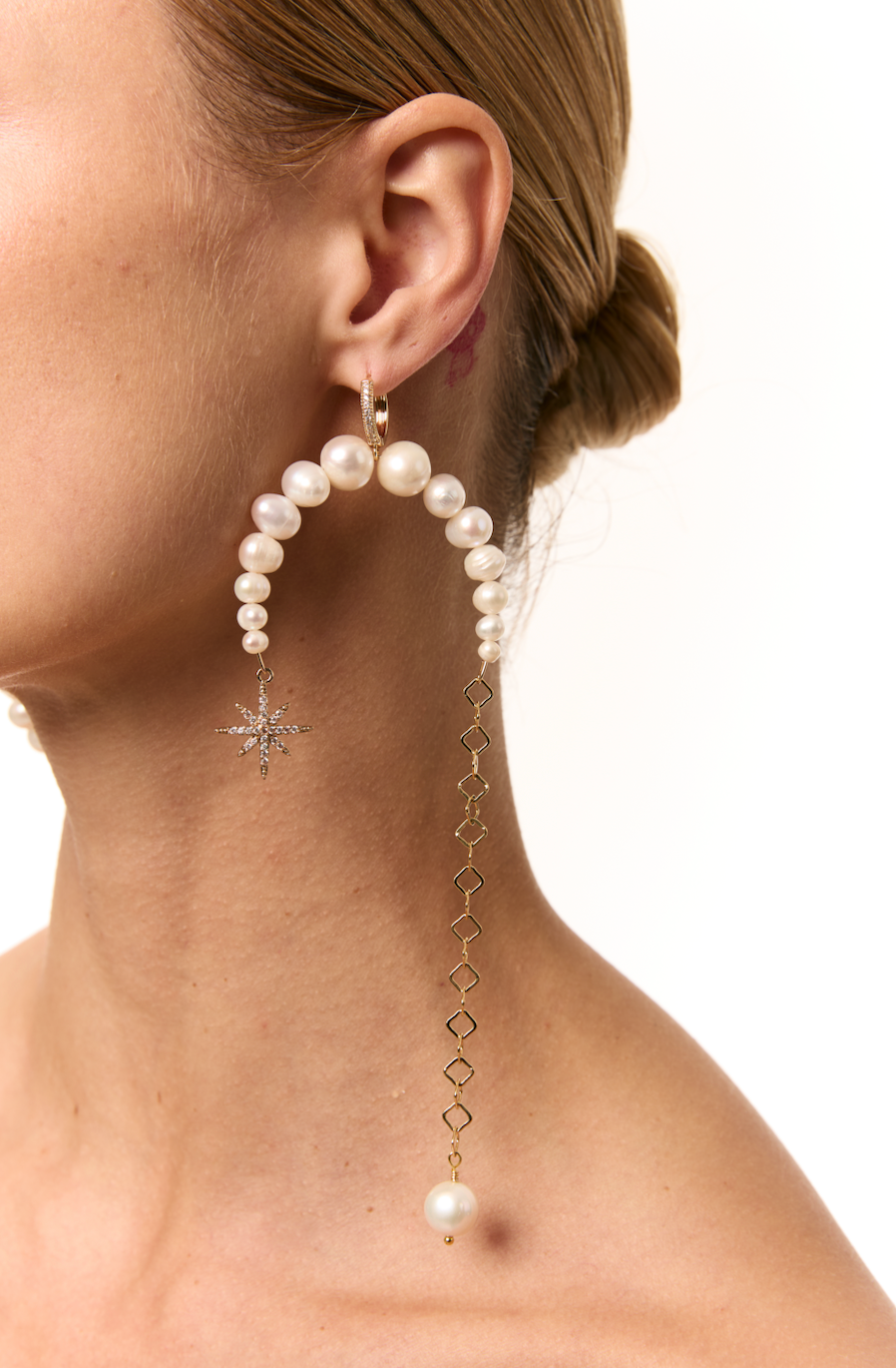 ASYMMETRICAL PEARLS EARRINGS WITH "MORNING STAR" - фото 4