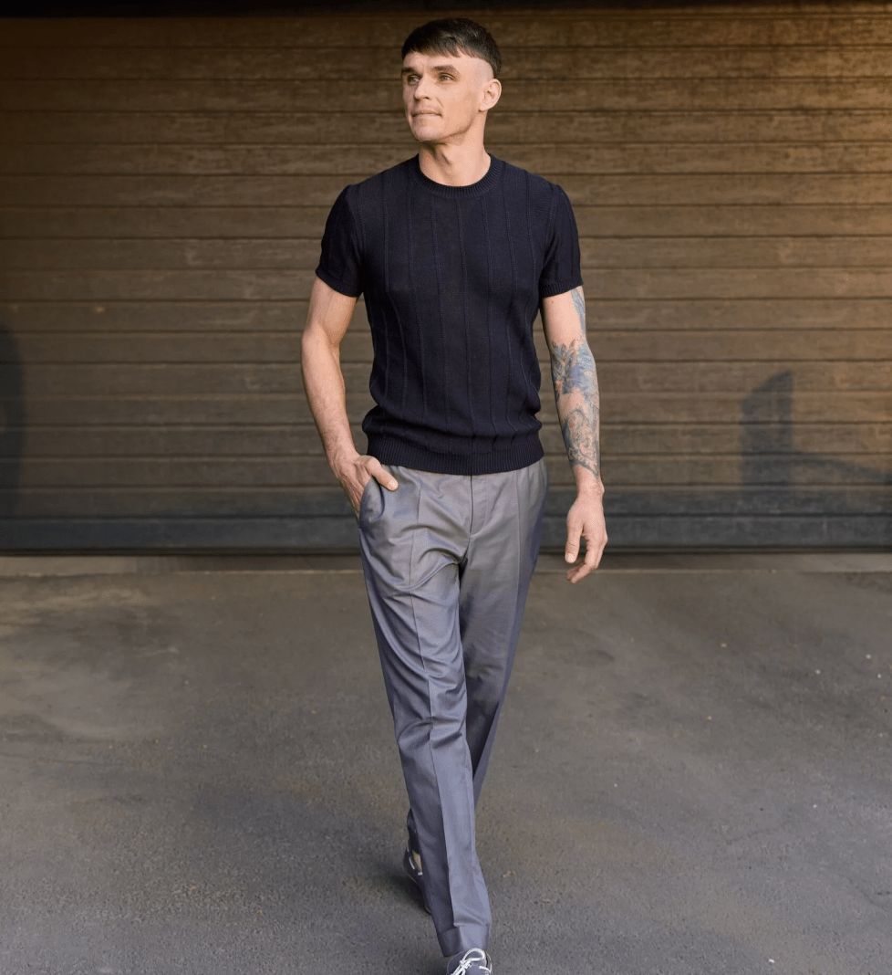 Штани the SUIT MAN літні, надлегкі, сірі з фіолетовим відтінком