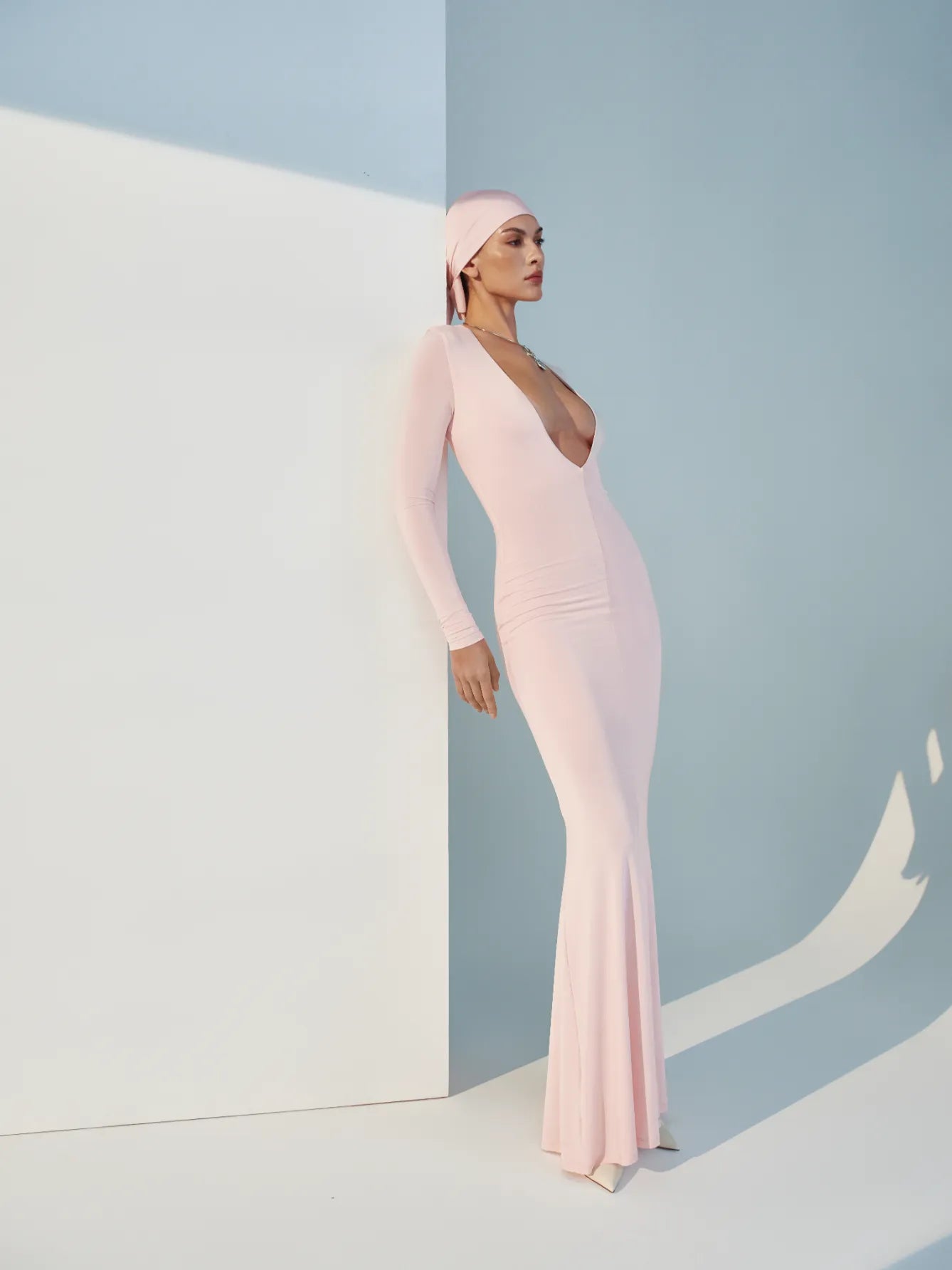 Long dress with a deep neckline
