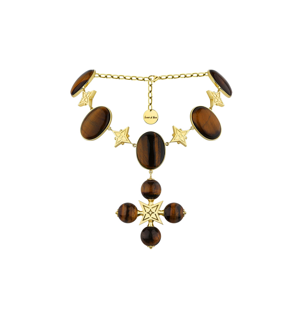 “DESERT ROSE” NECKLACE BROWN WITH GOLDEN