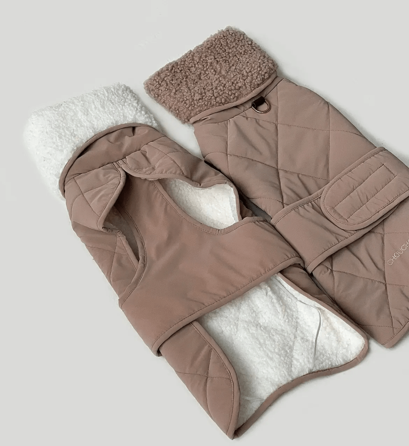 Попона CHOUCHOU зимова для собак "Waffle" бежева з тауп хутром