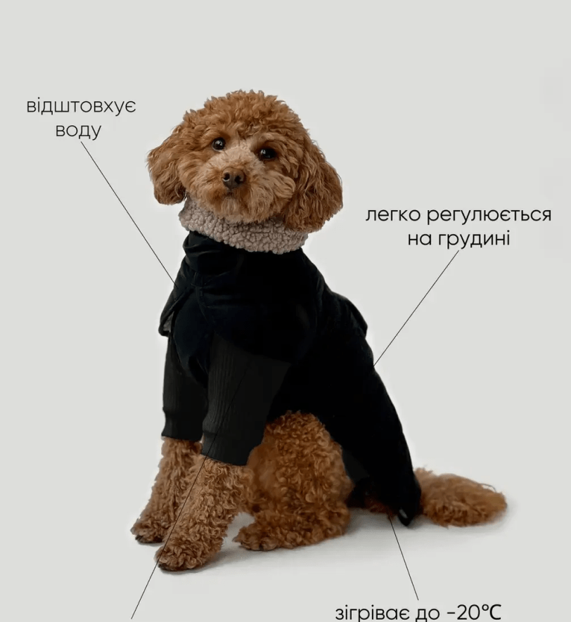 Попона CHOUCHOU зимова для собак "Waffle" чорна з тауп хутром